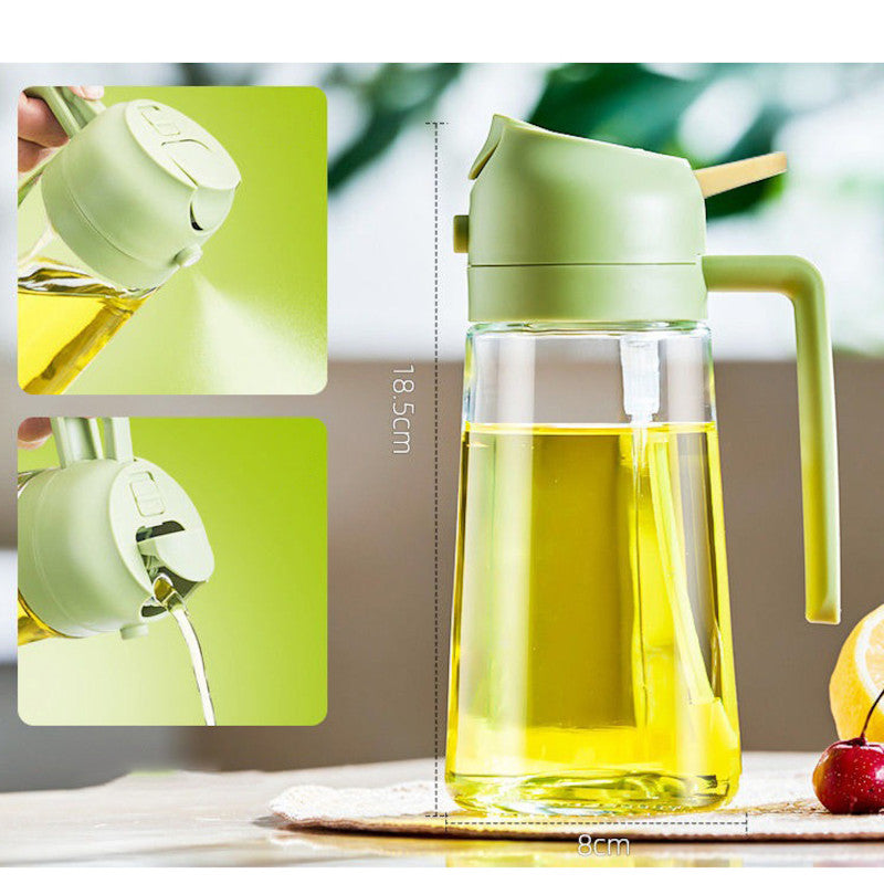 Clear plastic 2-in-1 oil sprayer bottle with adjustable nozzle for even oil distribution, branded by My Store.