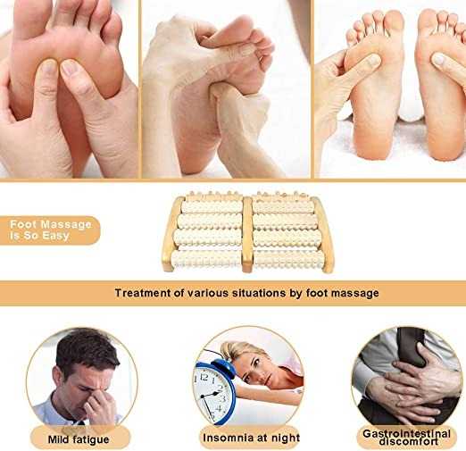 Wooden foot massage roller manual foot massager with textured rollers