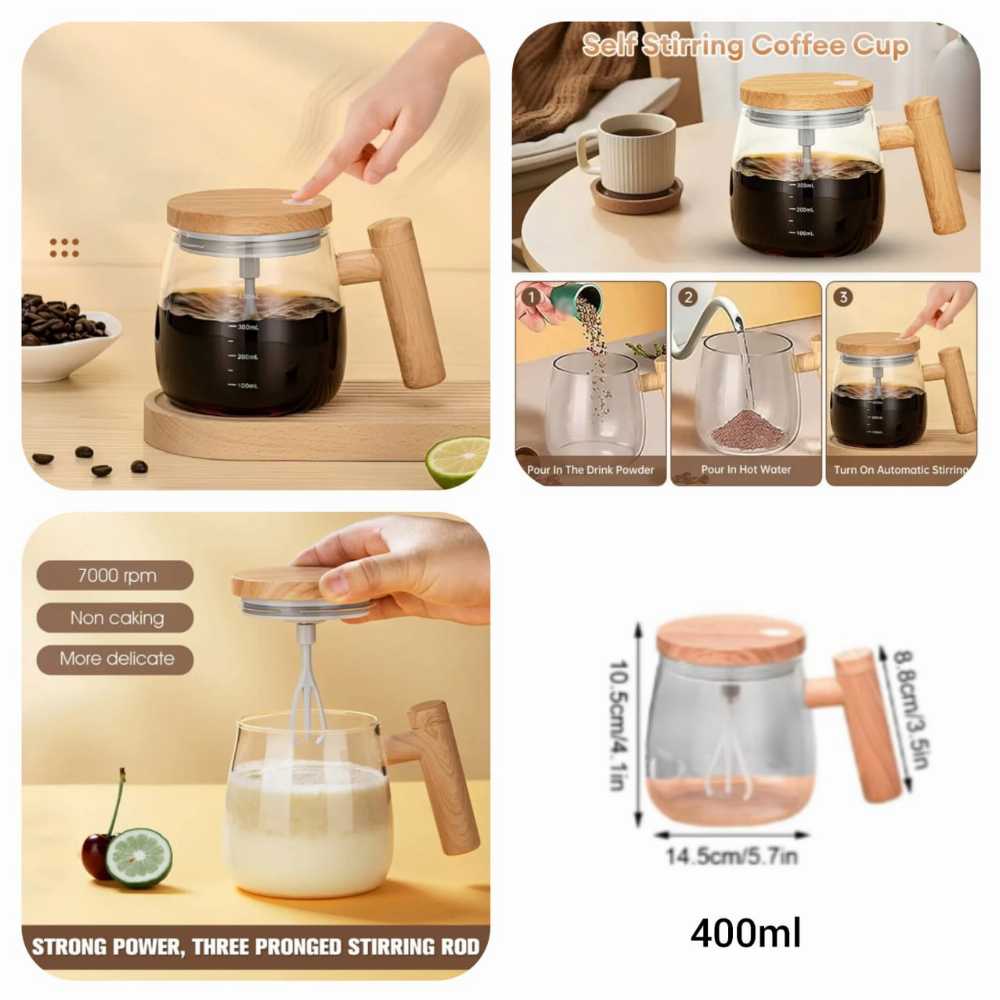 Rechargeable MuAuto Mixing Mug by My Store, showing the sleek mug with a lid and mixing mechanism for on-the-go beverage blending.