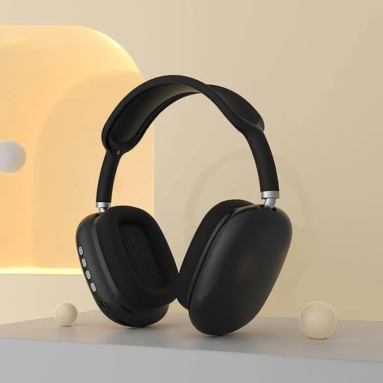 Speed-X P9 Bluetooth wireless headphones with HD microphone, black design, over-ear style, and cushioned ear cups.