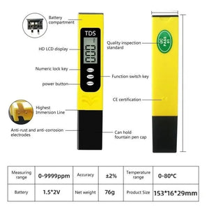 Digital TDS meter by My Store showing LCD display, used to test water quality for drinking water, RO systems, and aquariums.
