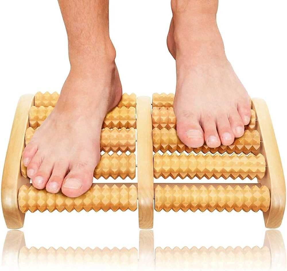 Wooden foot massage roller manual foot massager with textured rollers